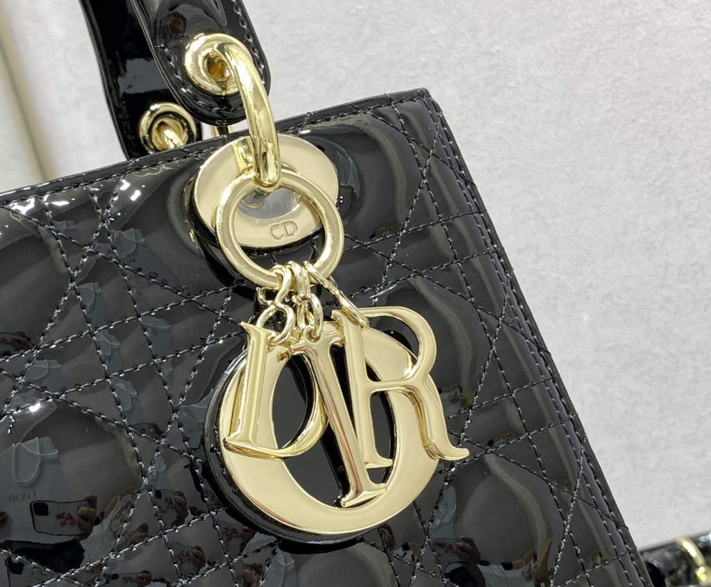 Dior M0565 Medium Lady Bag Black Patent Cannage Calfskin Gold - Default Title - View 5
