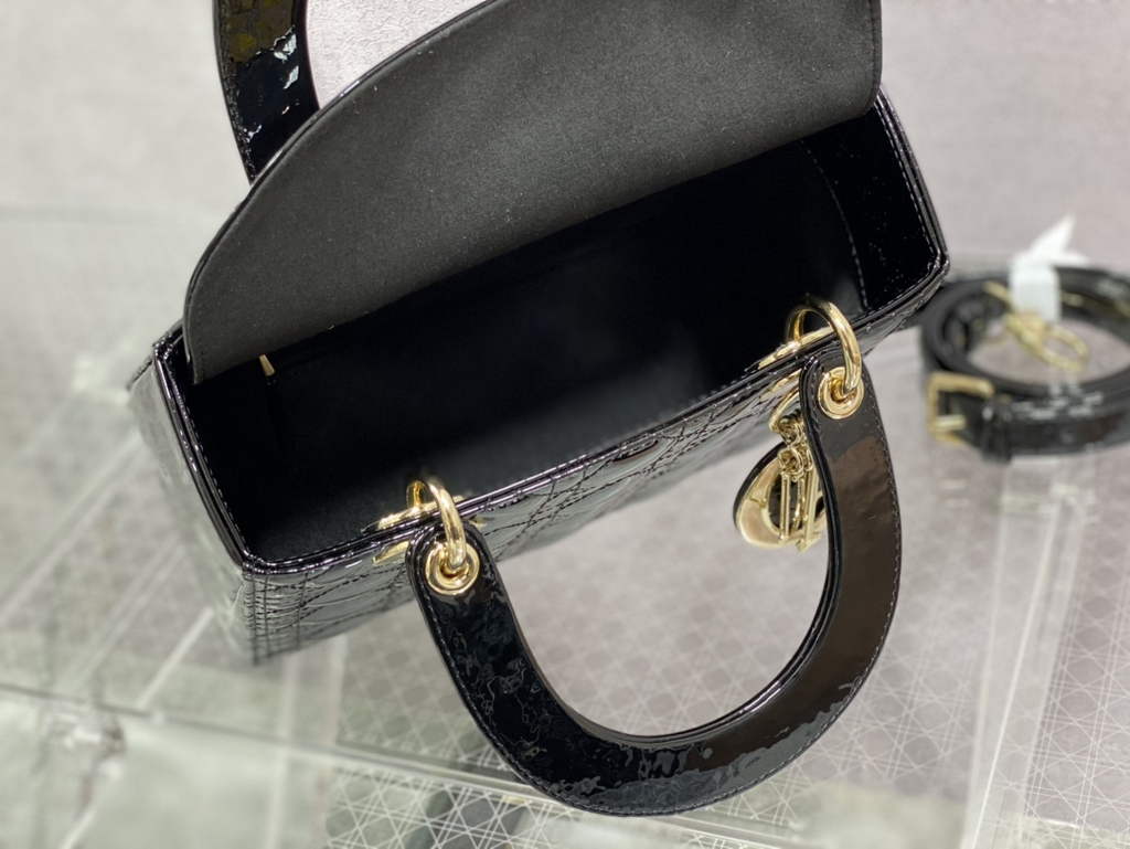 Dior M0565 Medium Lady Bag Black Patent Cannage Calfskin Gold - Default Title - View 8