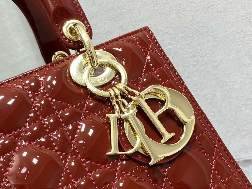 Dior M0565 Medium Lady Bag dark red Patent Cannage Calfskin - Default Title - View 5