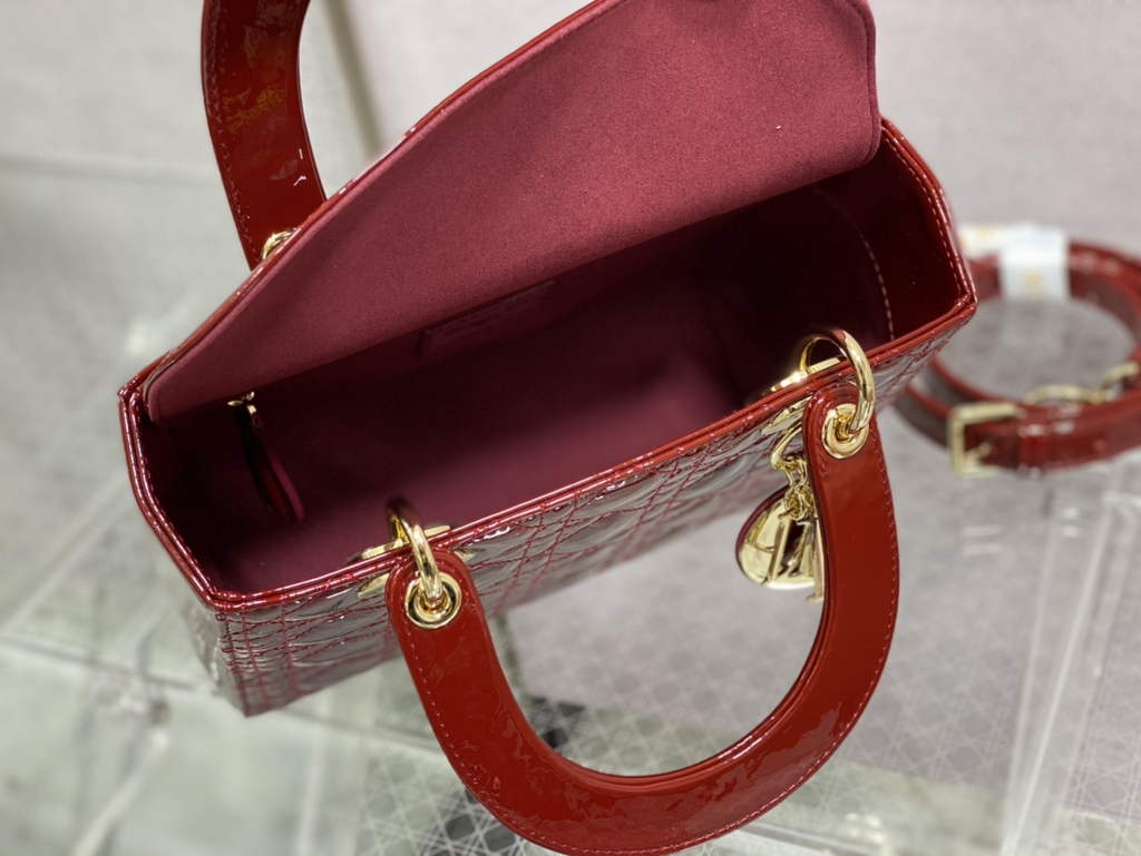 Dior M0565 Medium Lady Bag dark red Patent Cannage Calfskin - Default Title - View 8