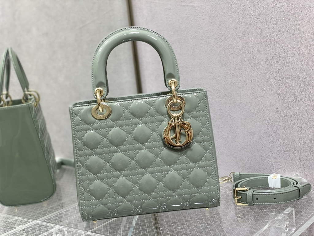 Dior M0565 Medium Lady Bag gray Patent Cannage Calfskin - Default Title - View 2