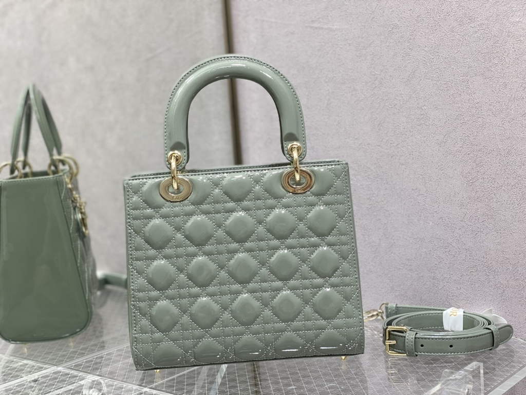 Dior M0565 Medium Lady Bag gray Patent Cannage Calfskin - Default Title - View 3