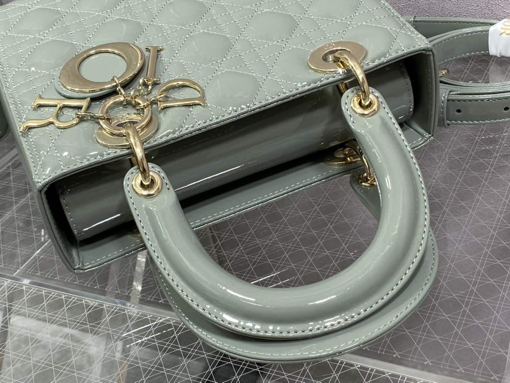 Dior M0565 Medium Lady Bag gray Patent Cannage Calfskin - Default Title - View 6