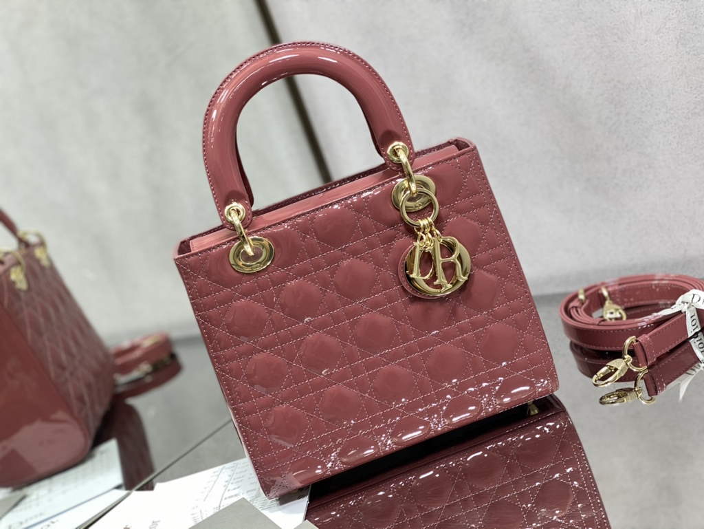 Dior M0565 Medium Lady Bag Pink Patent Cannage Calfskin - Default Title - View 2