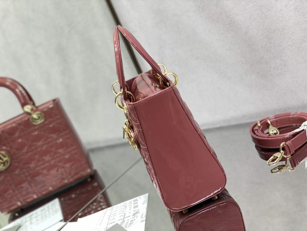 Dior M0565 Medium Lady Bag Pink Patent Cannage Calfskin - Default Title - View 4