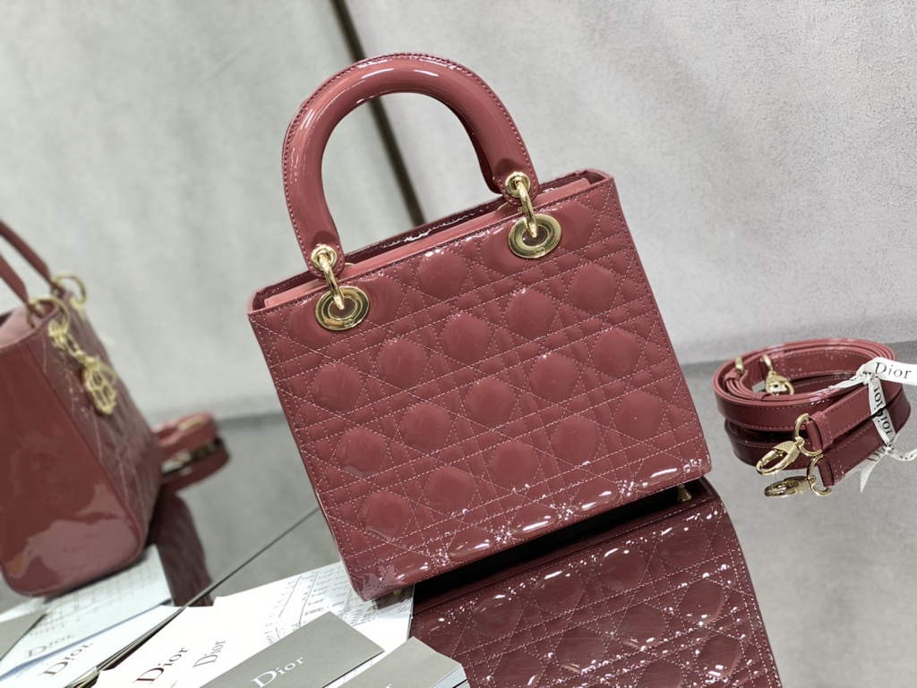 Dior M0565 Medium Lady Bag Pink Patent Cannage Calfskin - Default Title - View 5
