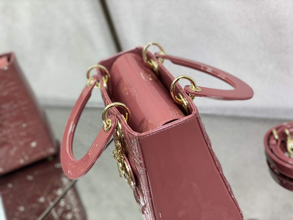 Dior M0565 Medium Lady Bag Pink Patent Cannage Calfskin - Default Title - View 6