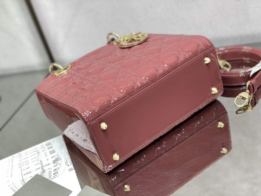 Dior M0565 Medium Lady Bag Pink Patent Cannage Calfskin - Default Title - View 7