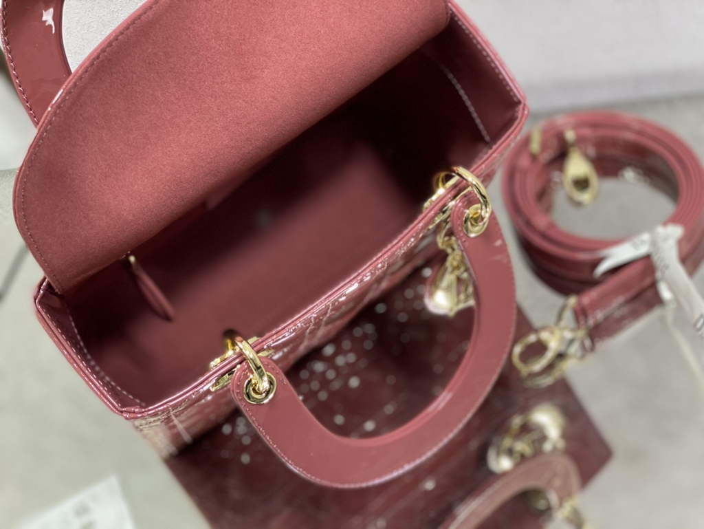 Dior M0565 Medium Lady Bag Pink Patent Cannage Calfskin - Default Title - View 8