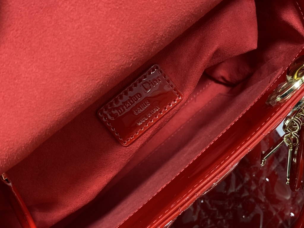 Dior M0565 Medium Lady Bag Red Patent Cannage Calfskin - Default Title - View 9