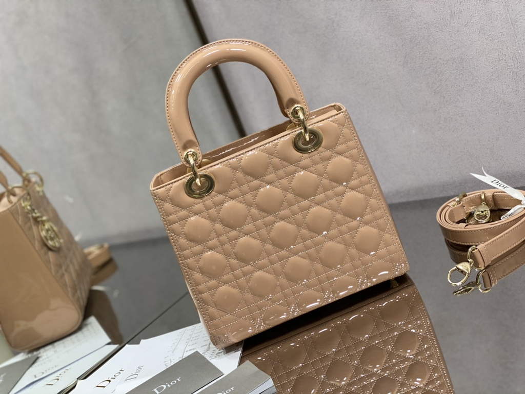 Dior M0565 Medium Lady Bag Light Pink Patent Cannage Calfskin - Default Title - View 5