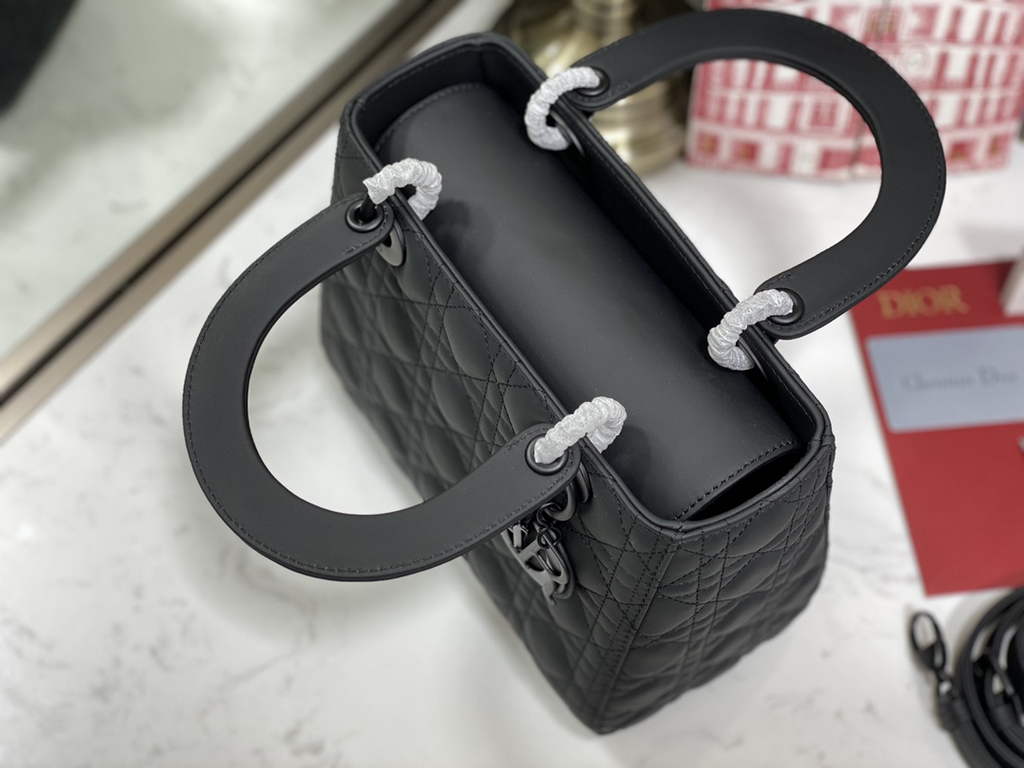 Dior M0565 Medium Lady Bag Black Ultramatte Cannage Calfskin - Default Title - View 7