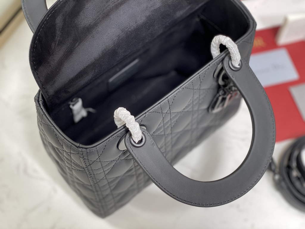 Dior M0565 Medium Lady Bag Black Ultramatte Cannage Calfskin - Default Title - View 8