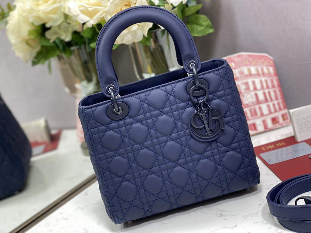 Dior M0565 Medium Lady Bag Navy Blue Ultramatte Cannage Calfskin - Default Title - View 1