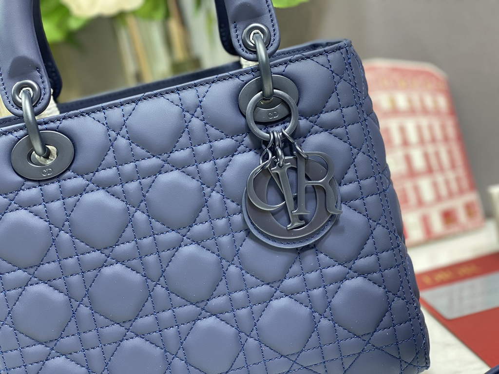 Dior M0565 Medium Lady Bag Navy Blue Ultramatte Cannage Calfskin - Default Title - View 2