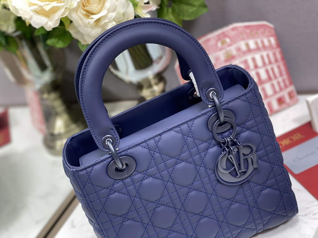 Dior M0565 Medium Lady Bag Navy Blue Ultramatte Cannage Calfskin - Default Title - View 3