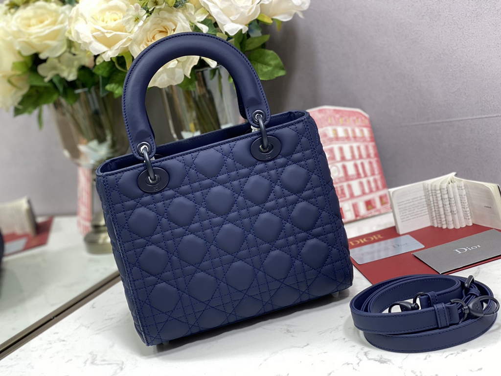 Dior M0565 Medium Lady Bag Navy Blue Ultramatte Cannage Calfskin - Default Title - View 4