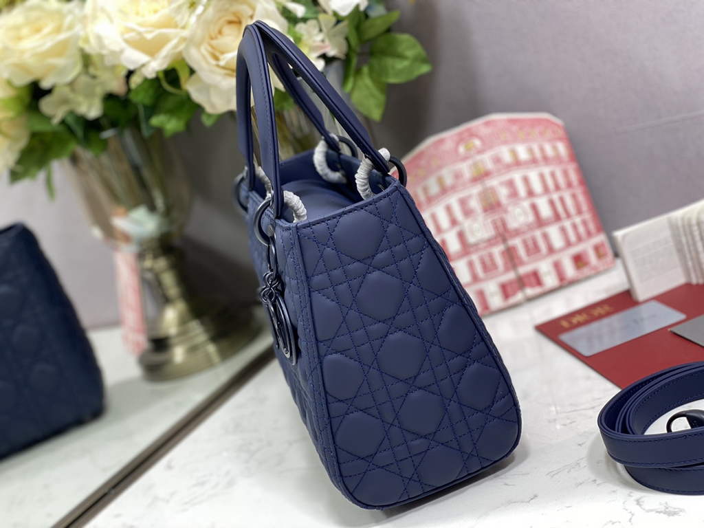 Dior M0565 Medium Lady Bag Navy Blue Ultramatte Cannage Calfskin - Default Title - View 5