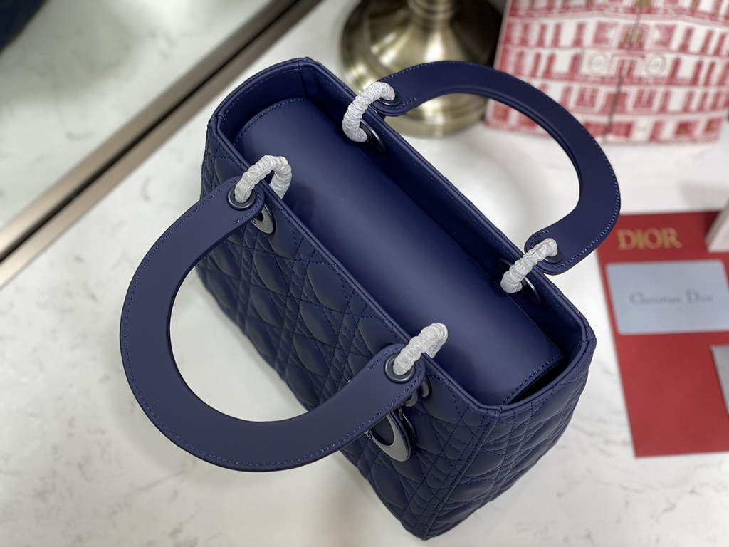 Dior M0565 Medium Lady Bag Navy Blue Ultramatte Cannage Calfskin - Default Title - View 7