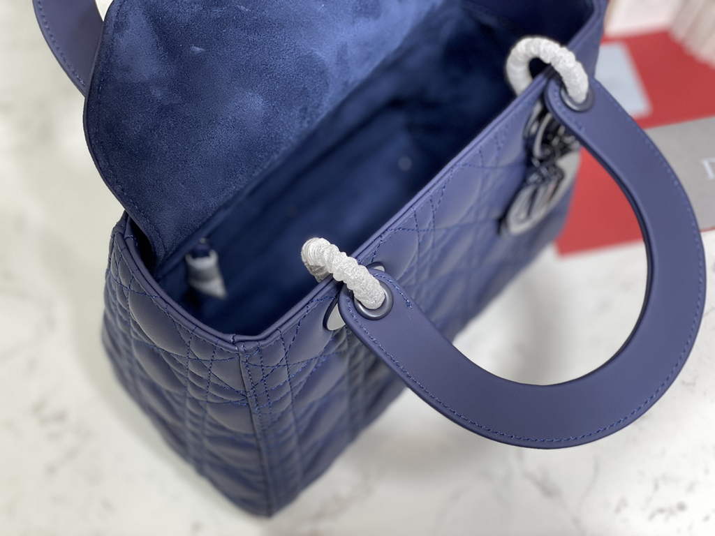 Dior M0565 Medium Lady Bag Navy Blue Ultramatte Cannage Calfskin - Default Title - View 8