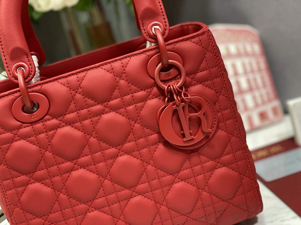 Dior M0565 Medium Lady Bag Red Ultramatte Cannage Calfskin - Default Title - View 2