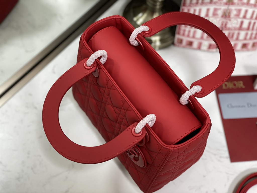 Dior M0565 Medium Lady Bag Red Ultramatte Cannage Calfskin - Default Title - View 7