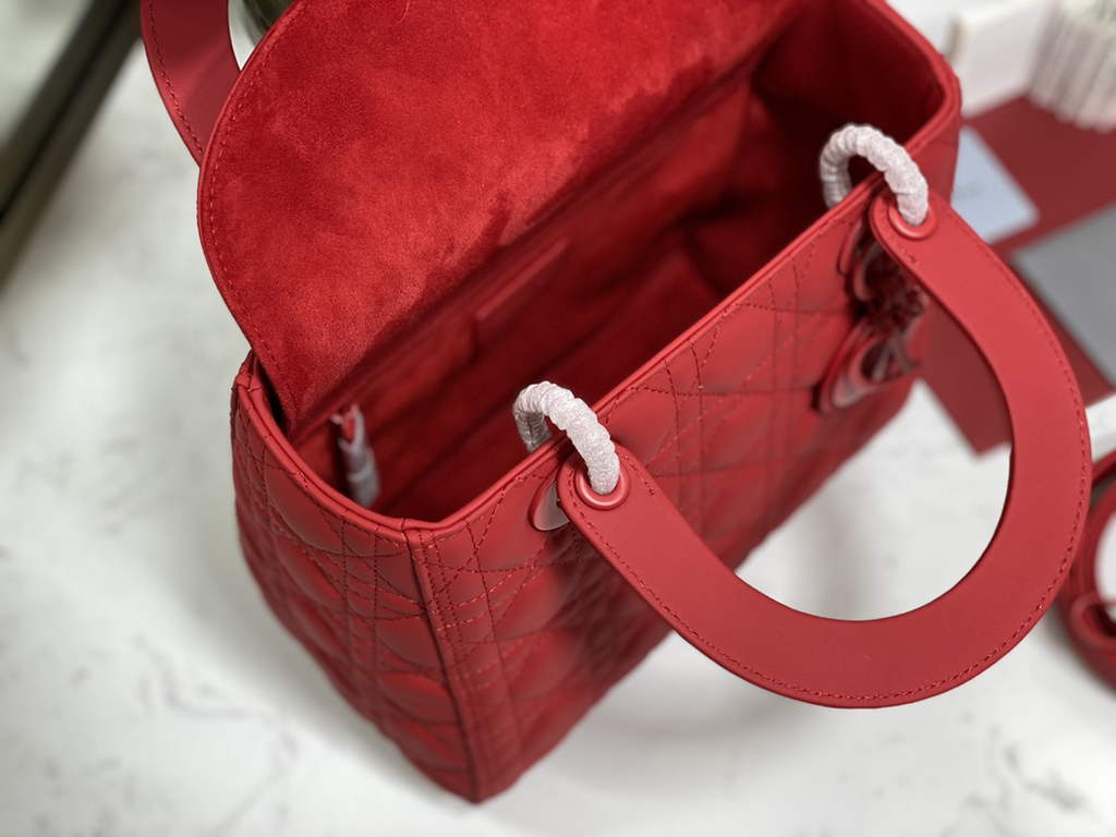 Dior M0565 Medium Lady Bag Red Ultramatte Cannage Calfskin - Default Title - View 8