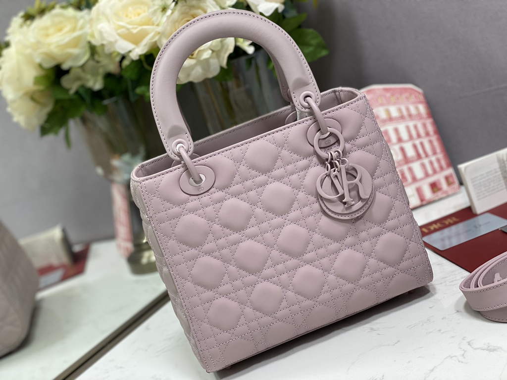 Dior M0565 Medium Lady Bag light pink Ultramatte Cannage Calfskin - Default Title - View 1