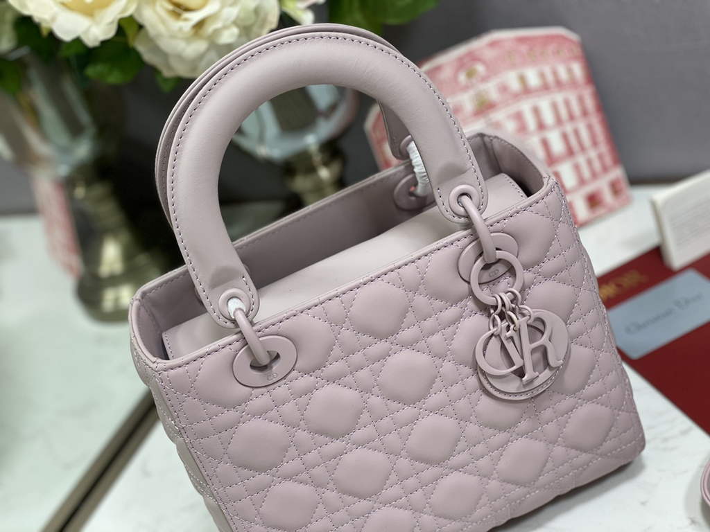 Dior M0565 Medium Lady Bag light pink Ultramatte Cannage Calfskin - Default Title - View 2