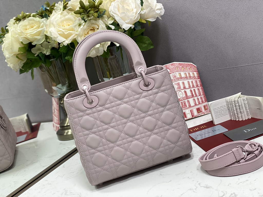 Dior M0565 Medium Lady Bag light pink Ultramatte Cannage Calfskin - Default Title - View 3