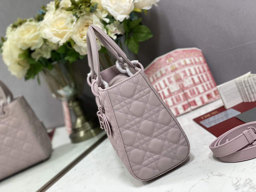 Dior M0565 Medium Lady Bag light pink Ultramatte Cannage Calfskin - Default Title - View 4