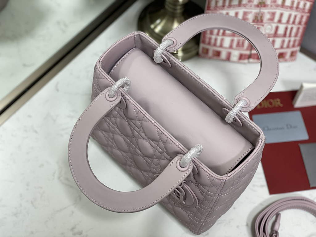 Dior M0565 Medium Lady Bag light pink Ultramatte Cannage Calfskin - Default Title - View 6