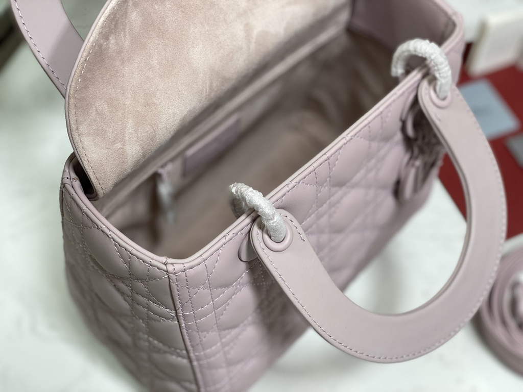 Dior M0565 Medium Lady Bag light pink Ultramatte Cannage Calfskin - Default Title - View 7
