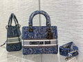 Dior M0565 Medium Lady D-Life Bag Blue Brocart Denim-Effect Embroidery - Default Title - View 1