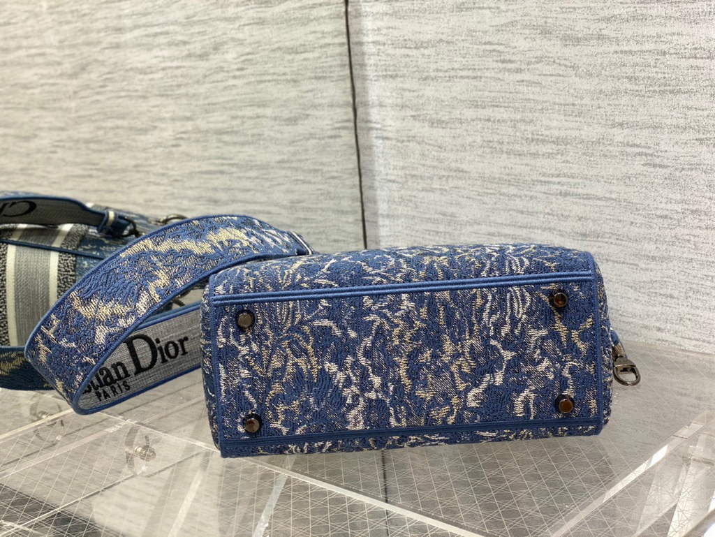 Dior M0565 Medium Lady D-Life Bag Blue Brocart Denim-Effect Embroidery - Default Title - View 7