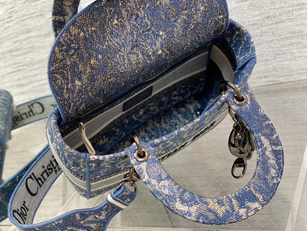 Dior M0565 Medium Lady D-Life Bag Blue Brocart Denim-Effect Embroidery - Default Title - View 8