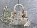 Dior M0565 Medium Lady D-Life Bag White Multicolor Cotton with Velvet - Default Title - View 1