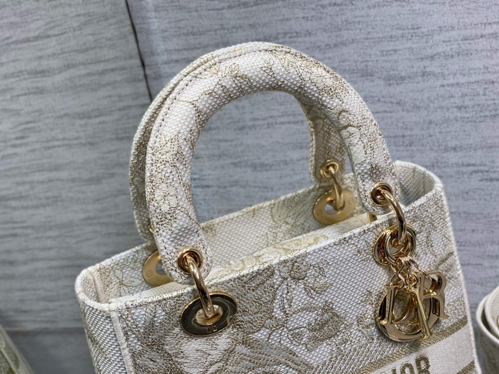 Dior M0565 Medium Lady D-Life Bag White Multicolor Cotton with Velvet - Default Title - View 3