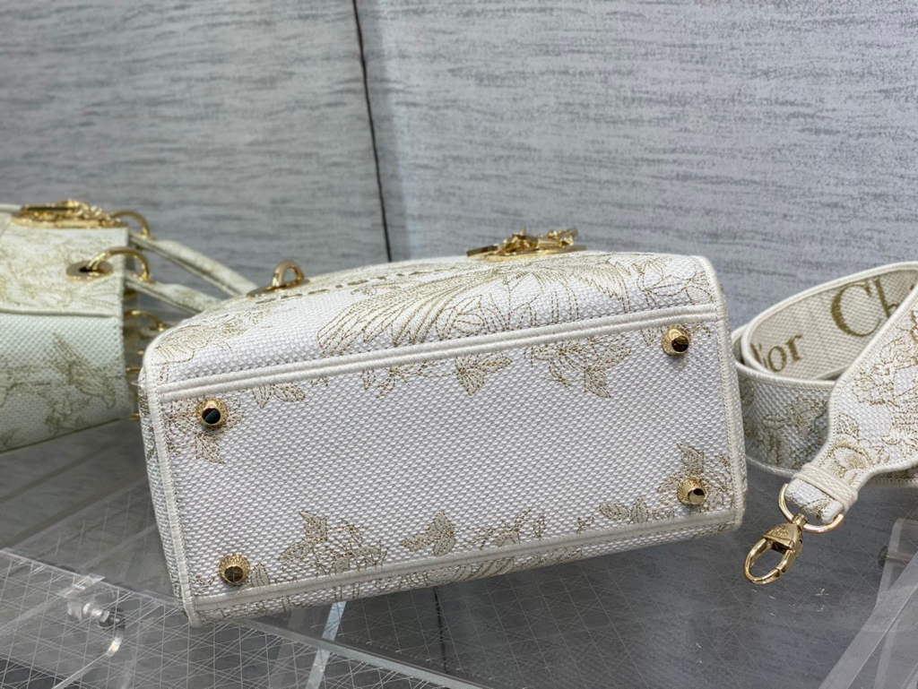 Dior M0565 Medium Lady D-Life Bag White Multicolor Cotton with Velvet - Default Title - View 7