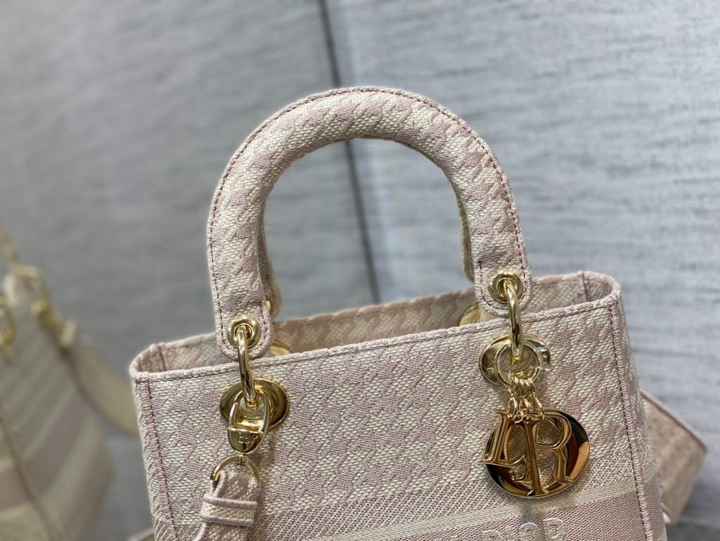 Dior M0565 Medium Lady D-Lite Bag Beige and Pink - Default Title - View 3