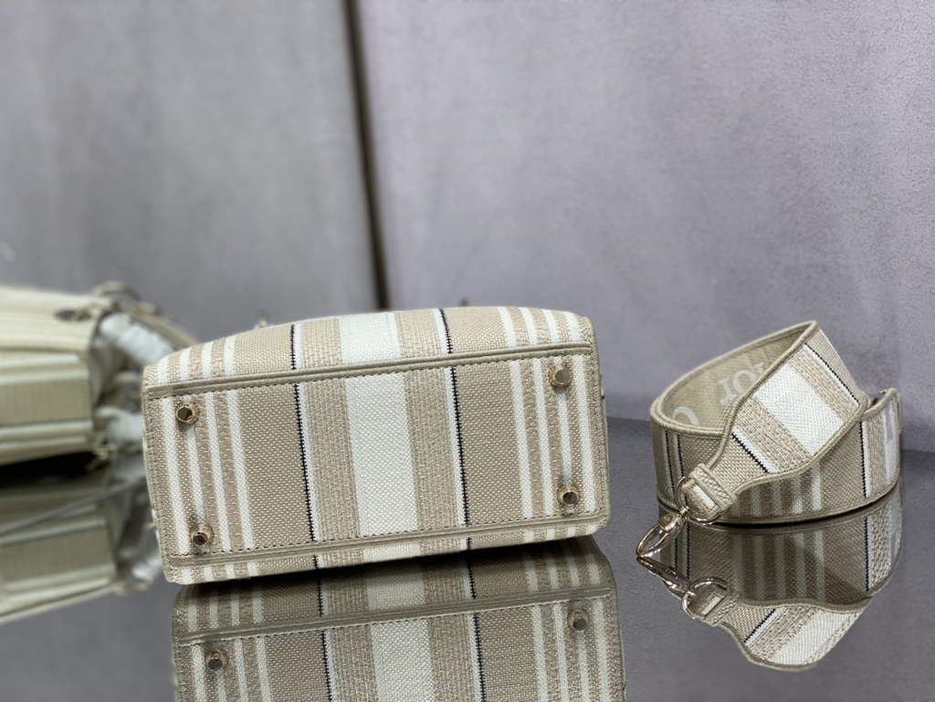 Dior M0565 Medium Lady D-Lite Bag Beige D-Stripes Embroidery - Default Title - View 4
