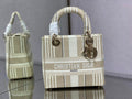 Dior M0565 Medium Lady D-Lite Bag Beige D-Stripes Embroidery - Default Title - View 1