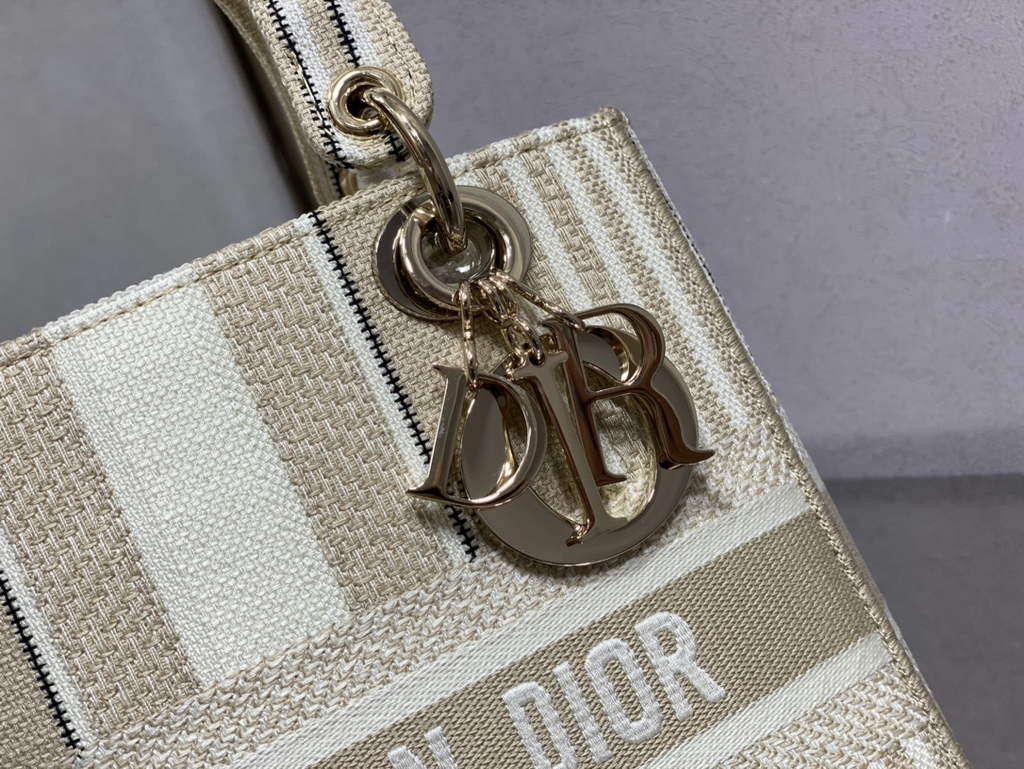 Dior M0565 Medium Lady D-Lite Bag Beige D-Stripes Embroidery - Default Title - View 7
