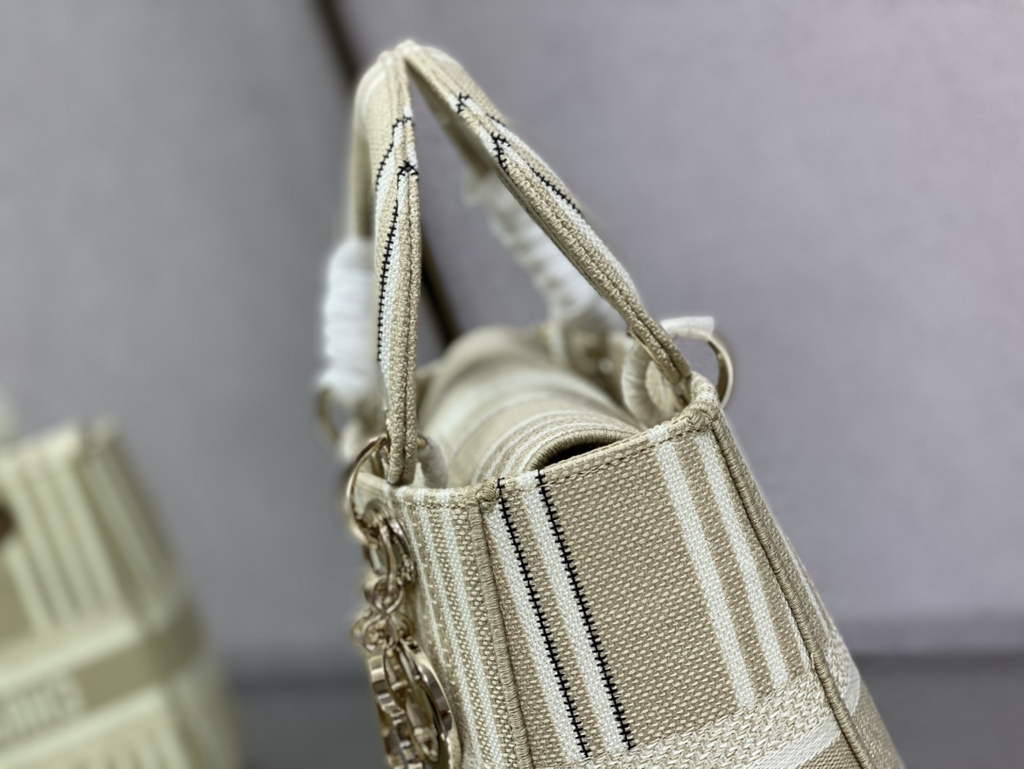 Dior M0565 Medium Lady D-Lite Bag Beige D-Stripes Embroidery - Default Title - View 8