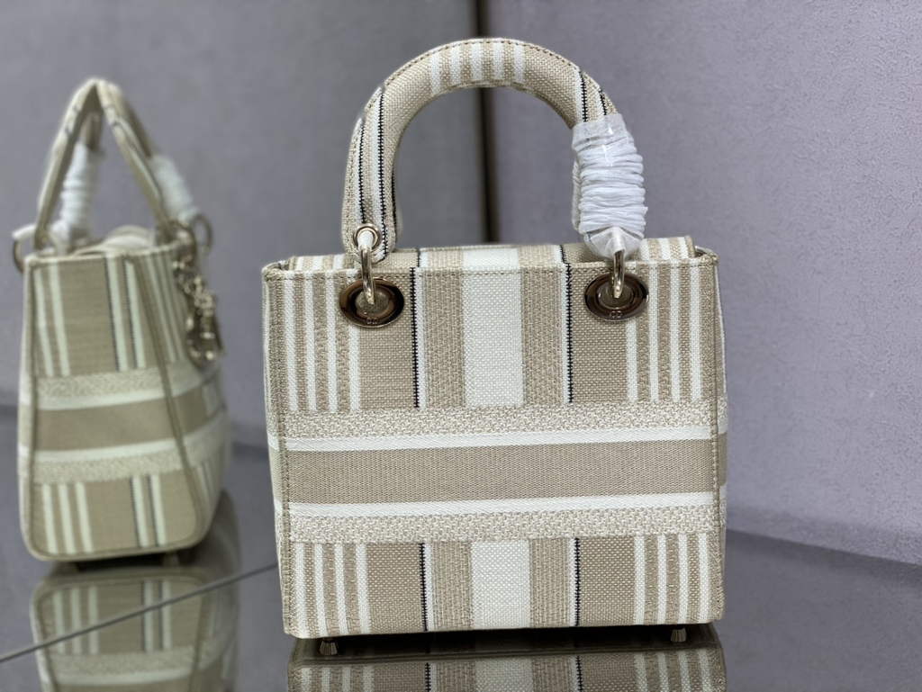 Dior M0565 Medium Lady D-Lite Bag Beige D-Stripes Embroidery - Default Title - View 2