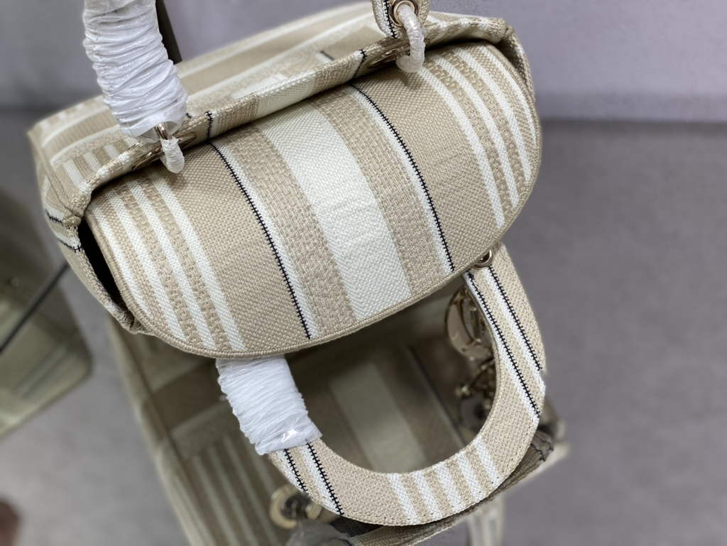 Dior M0565 Medium Lady D-Lite Bag Beige D-Stripes Embroidery - Default Title - View 9
