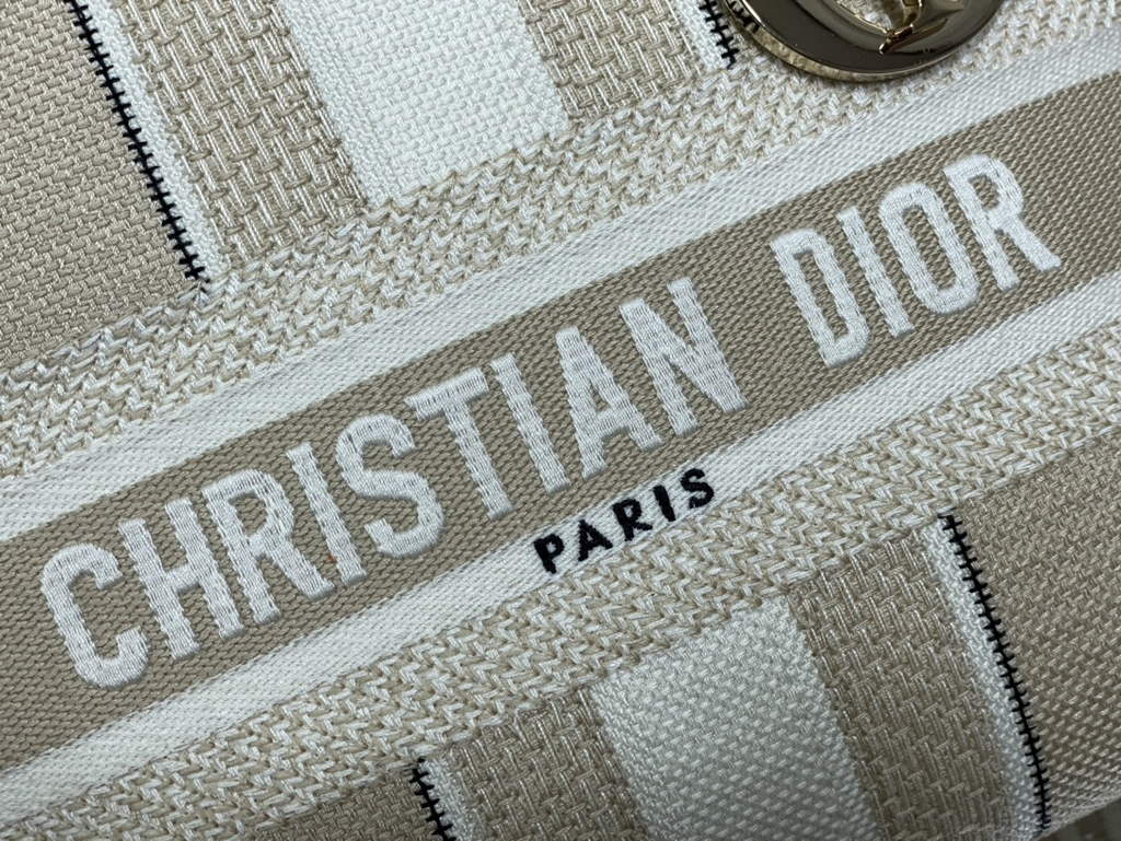 Dior M0565 Medium Lady D-Lite Bag Beige D-Stripes Embroidery - Default Title - View 10