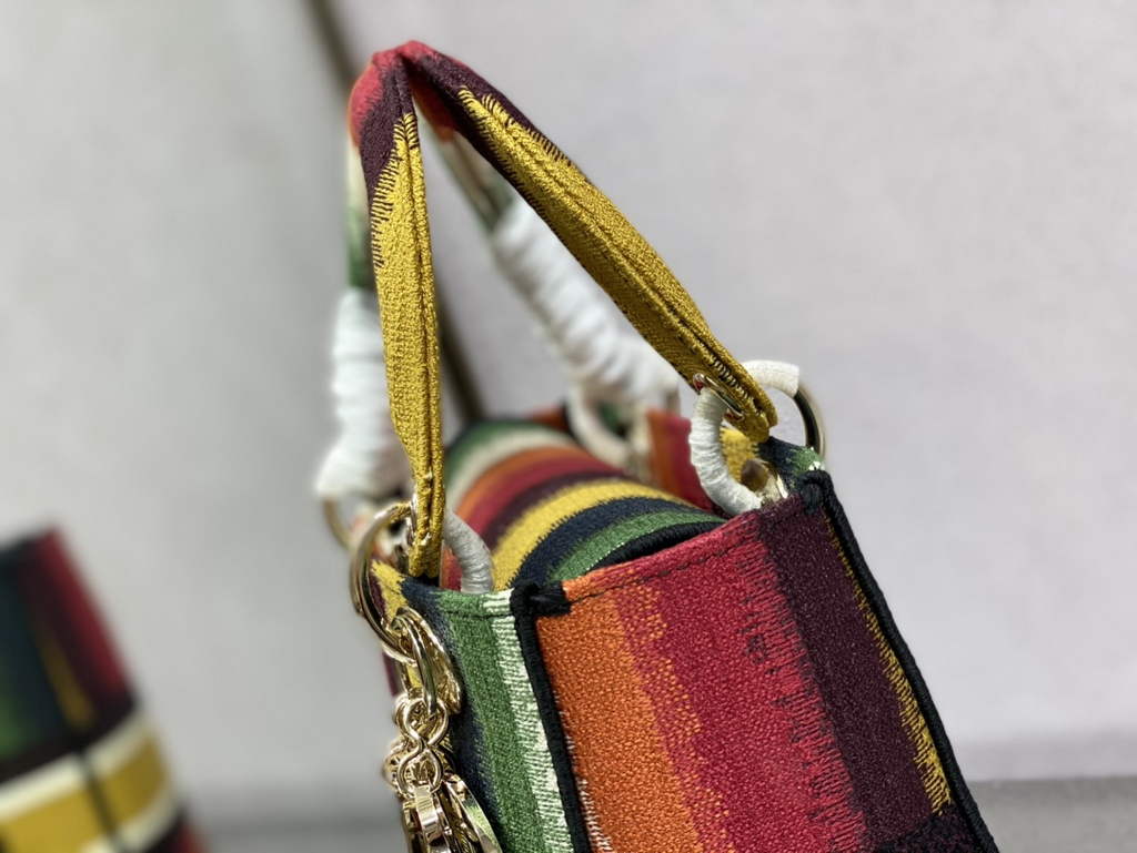 Dior M0565 Medium Lady D-Lite Bag Green D-Stripes Embroidery - Default Title - View 8