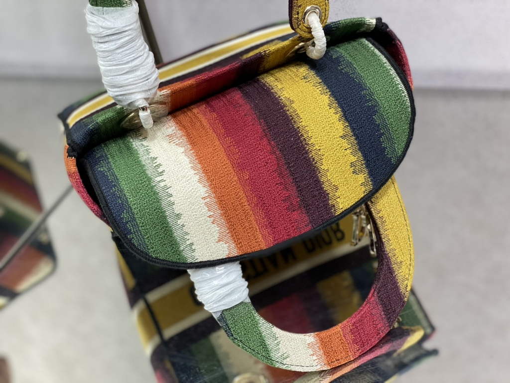 Dior M0565 Medium Lady D-Lite Bag Green D-Stripes Embroidery - Default Title - View 9