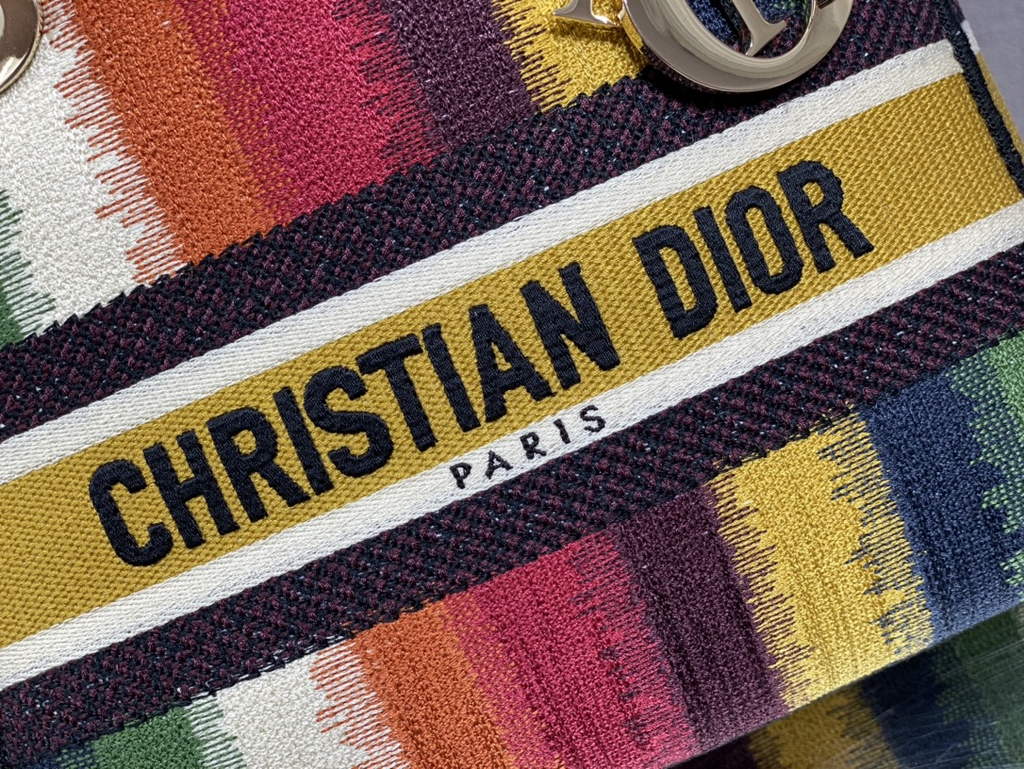 Dior M0565 Medium Lady D-Lite Bag Green D-Stripes Embroidery - Default Title - View 10